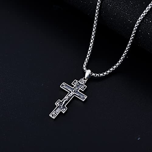 Orthodox Cross Crucifix Men’s Sterling Silver Orthodox Cross Pendant Necklace With 2Mm 22+2 In Rolo Chain #TOP4