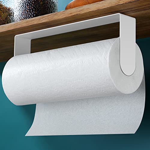 Image of ZUNTO Paper Towel Holder Under Cabinet - Paper Towel Rack for Kitchen, Adhesive Paper Towel Holder SUS304 Stainless Steel(White)