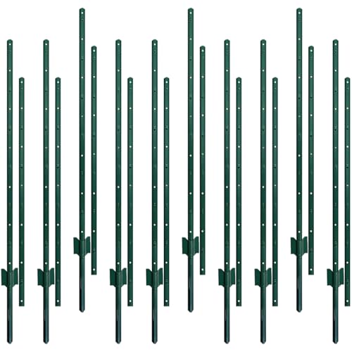 6FT Metal Garden Fence Posts 10pcs Heavy Duty Garden Stakes for Wire Fencing (Patchwork Style) Corner Anchor Posts Powder-Coated Steel U-Post for Farm Garden Wire Mesh Fence Lawn Yard Green