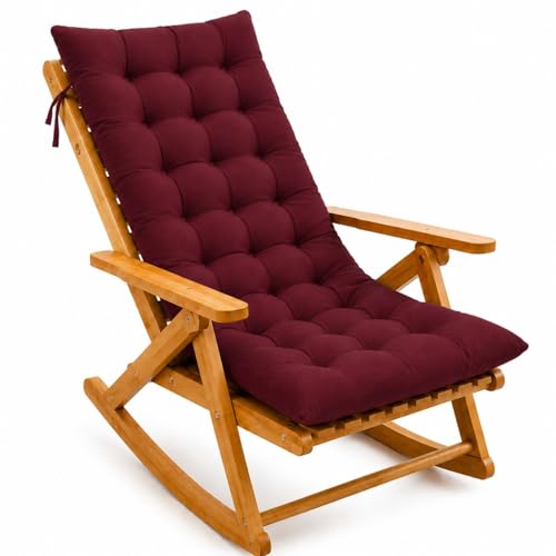 Image of KYNE Rocking Chair Cushion 18 x 50 Inch Thick Tufted Chair Cushion with Backrest and Seat Pad Soft Premium Fabric Polyester Filling Non Slip Indoor Outdoor Rocking Chair Replacement Cushion (Maroon)