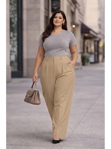 Image of KOTTY Plus Size Women's High Waist Comfortable Straight Fit Formal Pants
