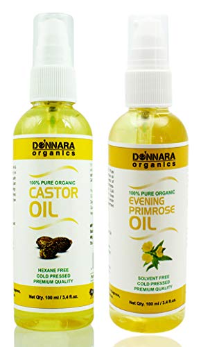 100% Pure Castor oil and Evening Primrose oil – Moisturizing & Healing, for Skin, Hair Care, Eyelashes Combo of 2 Bottles of 100 ml(200 ml)