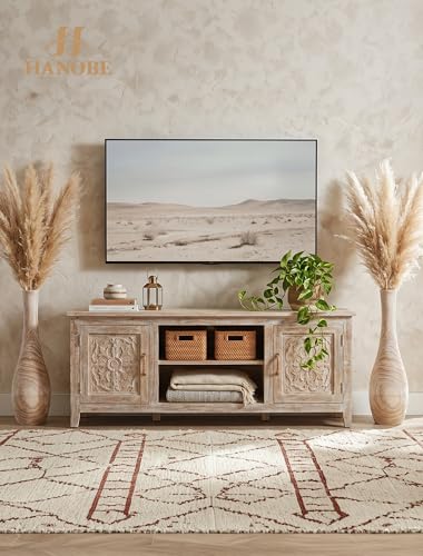 Image of Hanobe 22 inch Tall Wood Floor Vase for Pampas Grass, Boho Style, Set of 2