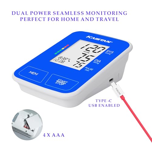 Image of KAISTAN DBP 1231 Blood Pressure Monitor | Fully Automatic Machine for BP Monitoring & Heart Pulse Rate | Digital BP Testing Meter for Home | Dual Power Device USB cable type-C or AAA battery | 120 Reading Memory for 2 users | 2 Years warranty | Fully Automatic, BP Monitoring & Heart Pulse Rate, Digital BP Check Meter for Home, Dual Power USB Type-C or AAA Battery