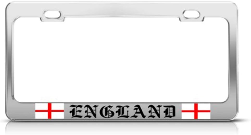 Speedy ProsMetal License Plate Frame St. George's Cross England Flag Country Metal Tag Holder Car Accessories Chrome 2 Holes 1 Frame