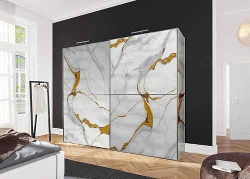 Image of KBR Self-Adhesive PVC 3D Wall Sticker Oil Proof and Waterproof, Kitchen Backsplash White and Golden Stickers Wallpaper for Hotel, Living Room, Bedroom & Cafe Walls (60cm x 200cm, Pack of 1)
