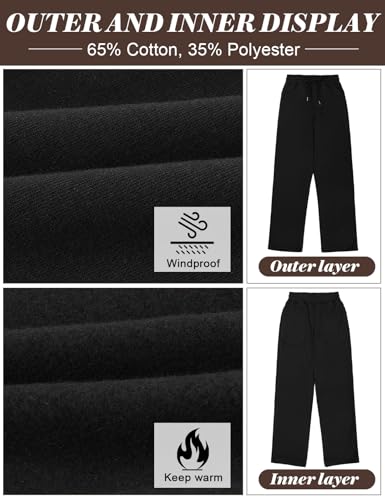 PASUDA Warme Jogginghose Damen Winter Thermo Fleece Gefüttert Freizeithose Lang Sporthose Trainingshose High Waist Gerade Sweatpants Damen Thermohose mit 2 Taschen, Kordelzug (Schwarz, L)