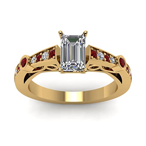 Image of 55Carat Choose Your Gemstone Tapered Vintage Engagement Ring Yellow Gold Plated Emerald Shape Vintage Engagement Rings Everyday Jewelry Wedding Jewelry Handmade Gifts for Wife US Size 4 to 12