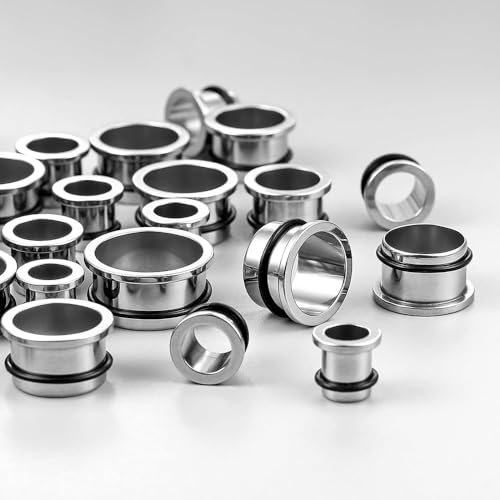 Casvort 22 PCS/16 PCS Hypoallergenic 18G-1'' Comfy Dead Stretching Plugs in 0.5mm Increments Saddle Plugs with Rubber Rings 316 Surgical Stainless Steel Crazy Ear Gauges Body Piercing Jewelry2