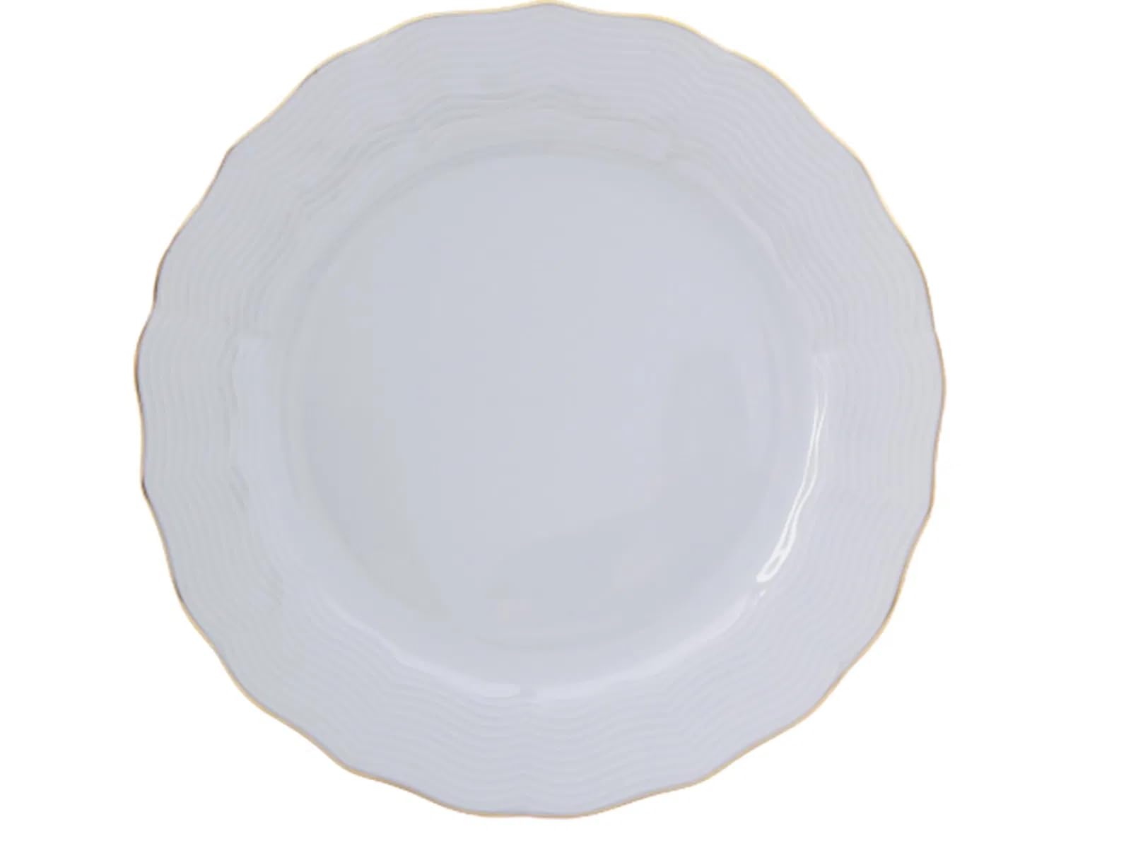 Porland Vajilla de porcelana ondulada, 18 piezas, color blanco y dorado, vajilla completa y elegante para 6 personas