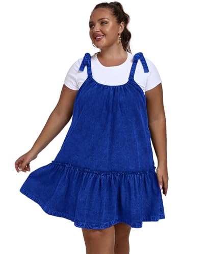 Image of Denim Dress for Women Tie Shoulder Sleeveless Denim Mini Dress Casual Flowy Babydoll Dress Wash Jean Dress