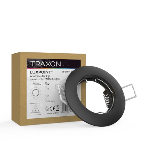 TRAXON LUXPOINT® Aro Circular Fijo DT001 para bombilla LED GU10 Marco de Bombilla Aluminio Corte techo Ø60mm (Negro Circular, Pack 2 und)