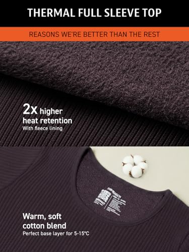 Image of DAMENSCH HeatCode Warmer for Men; Cotton Blend Winter Inner; Fleece Lined Ribbed Thermal Wear for Men Top; Super Soft Body Warmer Full Sleeves Topwear