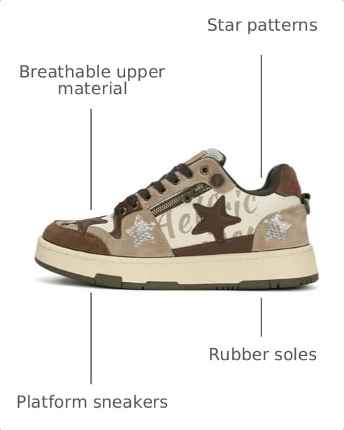 Image of Aelfric Eden Sneakers Color Blocking Patchwork Skate Shoes Platform Leather Lace-up Sneakers Casual Comfy Walking Shoes