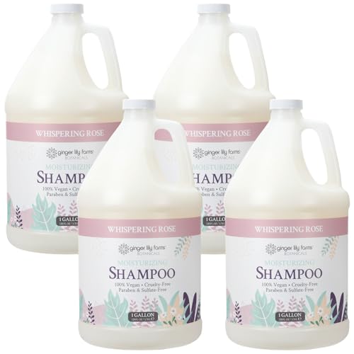 Image of Ginger Lily Farms Botanicals Moisturizing Shampoo for All Hair Types, 100% Vegan & Cruelty-Free, Whispering Rose Scent, 1 Gallon (Pack of 4)