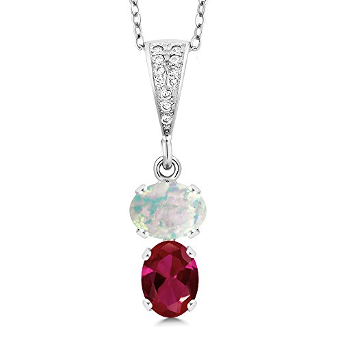 Gem Stone King 2-Stone Gemstone Birthstone Pendant Necklace for Women in 925 Sterling Silver | Oval 8x6MM | 18 Inch Silver Chain | Fine Jewelry for Her Mom Wife