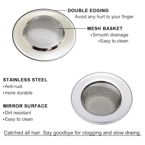 1.50" Bathtub Strainers, Bathroom Sink Strainers, Shower Drain Hair Catcher, Drain Strainer for Laundry, Mop Pool, Utility, Slop, RV Sink, Stainless Steel, Pack-2