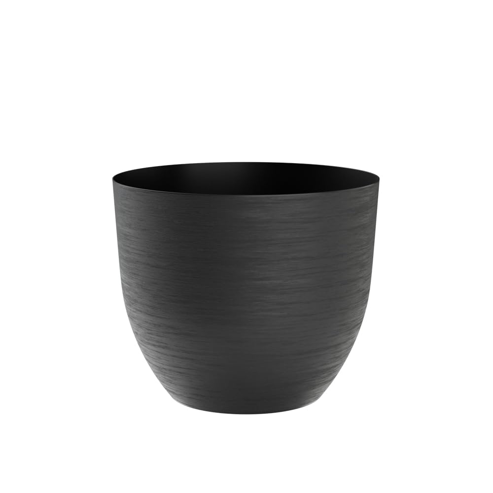 Teraplast Vase élégant avec Bol Mod. Over, jardinière d'extérieur et intérieur Grand en polyéthylène, épaisseur 5 mm, Effet Rugueux, avec réserve d'eau, diamètre 38 x 32 cm (diamètre 38 cm, Noir
