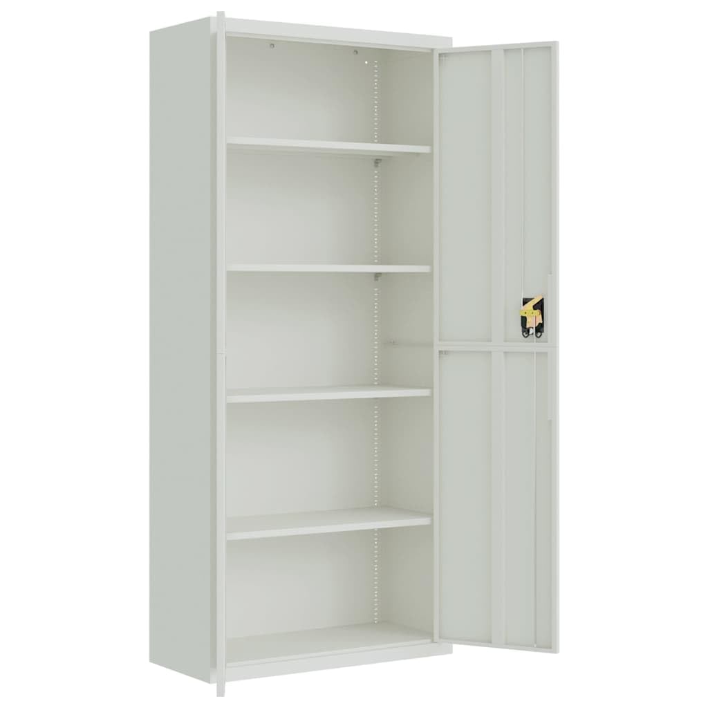Armadietto da ufficio in acciaio, 90 x 40 x 200 cm, con 4 ripiani, chiudibile, spazio sicuro per ufficio, casa, studio, documenti, cartelle, cartelle sospese, metallo grigio chiaro