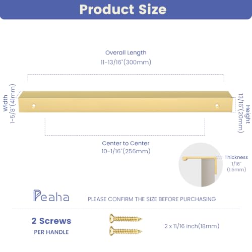 Image of Peaha 25 Pack Kitchen Cabinet Handles 10-1 /16 inch Matte Gold Pulls Edge Pulls | Gold Cabinet Handles Finger Pulls for Cabinets Modern Hidden Aluminum Alloy Dresser Drawer Handles Closet Bedroom