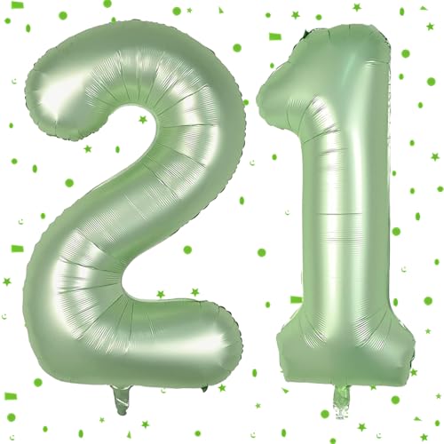 Ballon en air vert sauge 21, Ballon chiffre vert olive, Ballon gonflable vert sauge 40 pouces 21, Ballon chiffre 101 cm 21 Ballon hélium Ballon en air 21...