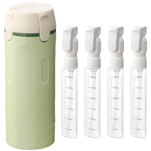 Travel Bottles for Toiletries 4 in 1 Leak Proof Refillable Containers with Scale and Label Portable Shampoo Lotion Conditioner Cream Bottles for Gym Camping Business Trips Green