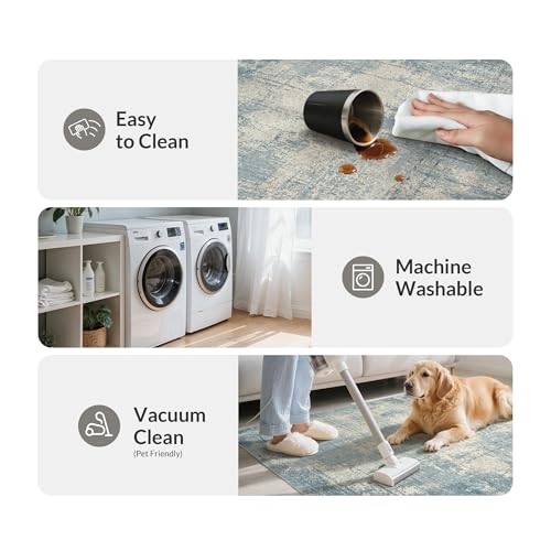 GENIMO Washable Runner Rug 80x150cm - Short Pile Non-Slip Carpet Runners, Mist Blue Machine Washable Rug for Bedroom, Hallway - Soft & Durable - Image 6