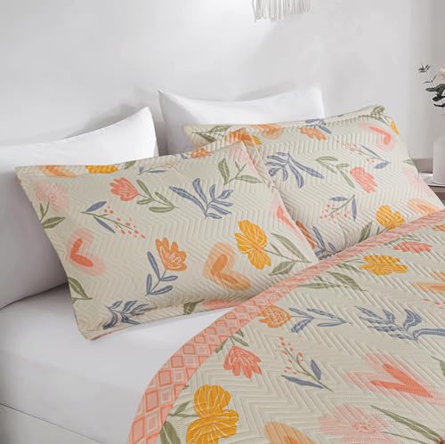 Image of Amazon Brand - Umi 100% Cotton Quilted /Ultrasonic 280 Tc Printed King Size Bed Cover /Bedsheet /Bedspread Comforter with 2 Pillow Shams /Cover, (Luxurious, 90 x100 inches, Pink & White)