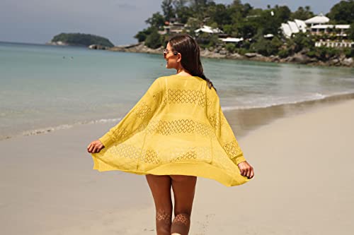 Grecerelle Lightweight Long Sleeve Open Front Cardigan For Women Drape Fall Dusters Sweater Lemon Yellow #TOP3