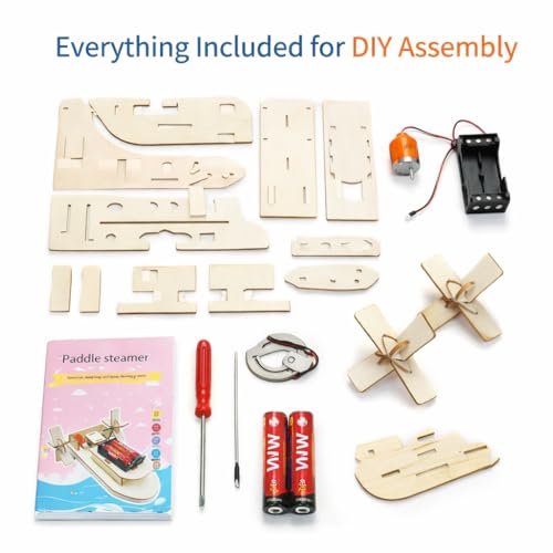 Image of DIY Paddle Steamer Boat STEM Science Kit for Kids | Wooden Educational Toy | Battery Powered Paddle Boat Model | Easy Assembly Experiment Kit | Learning Toy for Boys & Girls (8+ Years)