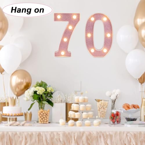 Image of Led Light Up Numbers, 70th Birthday Decorations, Marquee Numbers Lights, Battery Powered Light Up Sign for 30 Decor Party (Pink Glitter)