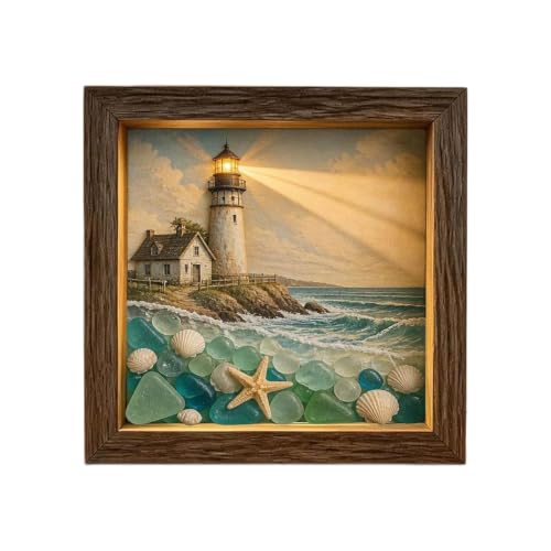 Cuadro del mar con luz LED cálida para decoración de pared en el hogar
