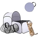 Faltbarer Katzenlaufstall mit Tunnel - Tragbares katzenzelt, katzenzelt und Katzen gehege Outdoor, katzengehege Indoor, Multifunktionaler Outdoor-Laufstall mit atmungsaktivem Netz (100 * 50 * 70 cm)