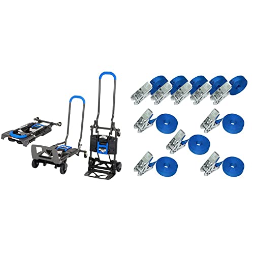 COSCO Chariot Charge 135kg Multi-Position Pliant Transport Diable (Bleu) & Amazon Basics Lot de 10 Sangles d’arrimage à cliquet, Longueur 6 m, largueur 25...