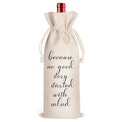 LANBAIHE Wine Gifts Bag for Housewarming, Wedding Gifts, Birthday Gifts, Retirement Gifts, Engagements Gifts, New Job Gifts, Because No Good Story Started with Salad Wine Bag Cover