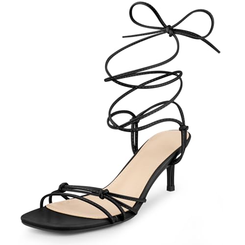 Perphy Strappy Kitten Heel Lace Up Square Toe Strappy Heels Sandals for Women