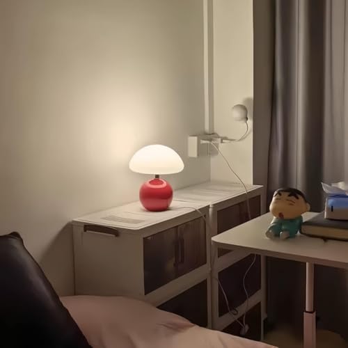 Image of Ceramic Red Apple Table Lamp for Living Room & Bedroom, 3 Color LED Light, Modern Minimalist Table Lamp for Home Decor, Bedside, Study, Office, Reading, Indoor Use