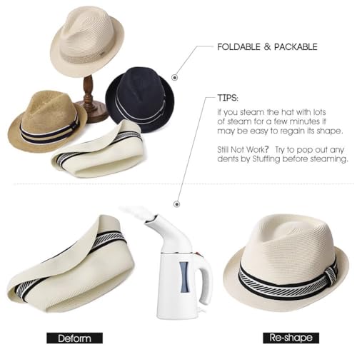 Image of Comhats Oversize XL XXL Mens Summer Straw Fedoras Sun Hats Panama Derby Packable 57-64cm 22.4 inch-25.2 inch 7 1 /8-8