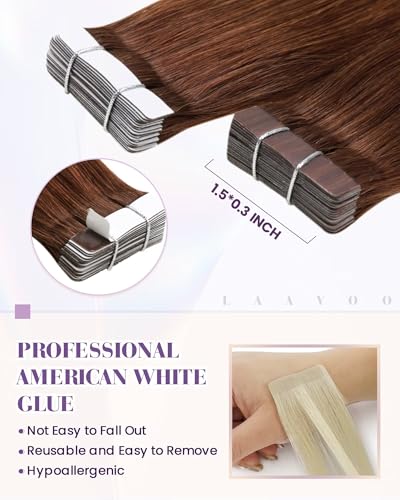 Image of LaaVoo Tape in Extensions Human Hair Auburn Brown Hair Extensions Tape in Seamless Tape on Hair Extension Soft Hair 16inch 40pcs 100g