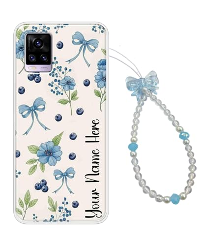 Image of COBERTA Name Customized Back Cover for Vivo V20 Back Cover Personalized Case with Phone Charm Chain Strap Beads & Pearls for Girls Stylish - Bows and Flowers Floral - CUSTD16956