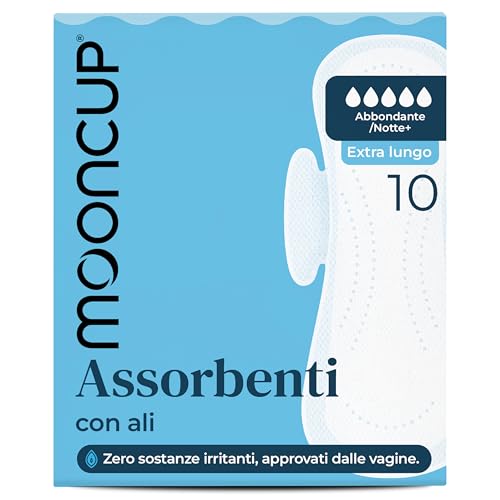 Mooncup Assorbenti Maxi/Notte+ con ali, cotone biologico ultra morbido, 10 assorbenti