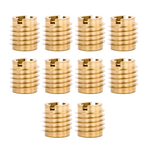 Image of E-Z LOK Knife Threaded Insert for Hard-Wood, Brass Thread Inserts, M8-1.25 Internal Threads, 0.625 inch Length Pack of 10