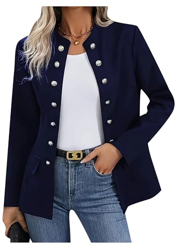 TYQQU Women's Oversized Double Breasted Jackets Solid Color Long Sleeve Cardigan Button Down Casual Blazers