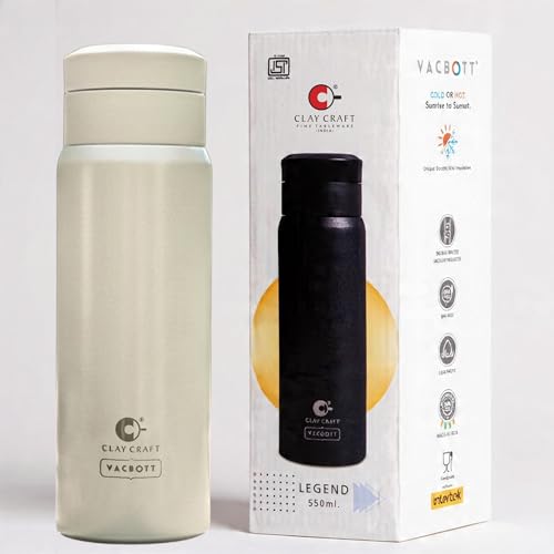 Image of CLAY CRAFT VACBOTT Legend Apex Double Wall|18 Hours Hot and 24 Hours Cold Vacuum Insulated Flask 550ml, 1Pcs, Steel Bottles for Travelling|BPA-Free|Leak Proof|BIS Certified|1Year Limited Warranty