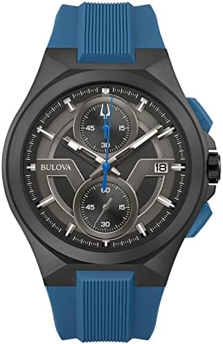 Maquina Sport - Reloj de cuarzo cronógrafo de 6 manos con correa de silicona negra mate y vidrio de zafiro