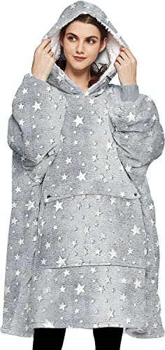 Image of KFUBUO Wearable Blanket Hoodie for Adults With Pocket Glow in the Dark | Sherpa, Fuzzy Blanket, Oversized Sweatshirt Blanket, Kangaroo Pouch, Cute Birthday Gifts for Women, Cute Stuff