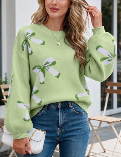 Image of Libsorge Womens Oversized Cute Bows Crewneck Pullover Sweater