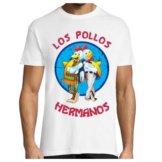 KMF T-SHIRT | Camiseta Hombre, algodón 150g | Manga Corta, Cuello Redondo, Estilo Moderno | Diseño Los Pollos Hermanos, Suave y Resistente, para Uso Diario (L, Blanco)