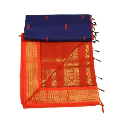 Image of Pure Kalyani Cotton Saree | Zari Border & Blouse Piece - Lata Gadwal Design | Traditional Saree
