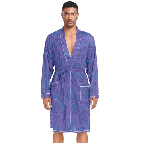Art Purple Lines - Albornoz para hombre con bolsillos, bata de baño para hombre y hombre, camisa de dormir para hombre Albornoz para hombre después de la ducha, L